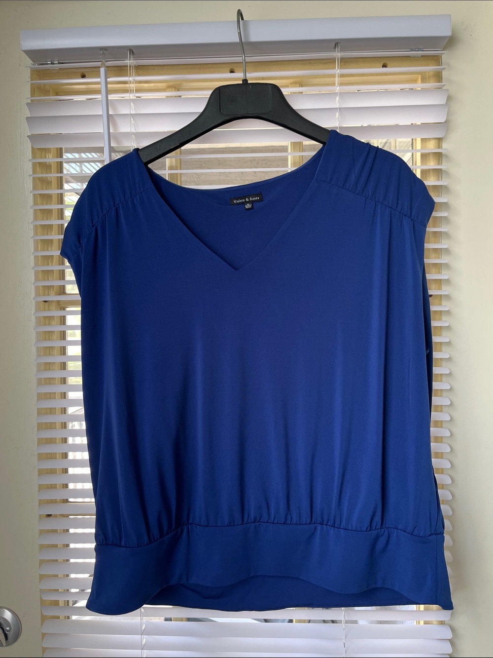 Violets & Roses Royal Blue V-Neck Cap Sleeve Blouse